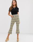 Asos Design Cropped Kickflare Pants In Check Jacquard-multi