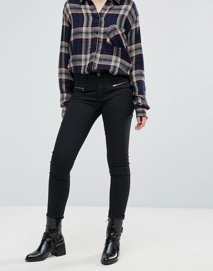Ichi Skinny Jean With Zip Detail - Black