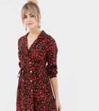 New Look Shirt Dress With Double Breasted Buttons In Leopard Print - Orange
