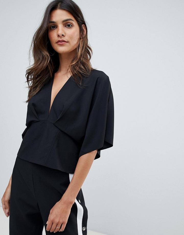 Asos Design Plunge Top With Batwing - Black