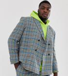 Asos Design Plus Boxy Suit Jacket With Color Pop Check - Gray