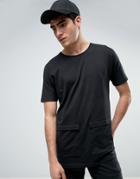 Bellfield Longline T-shirt With Pockets - Black