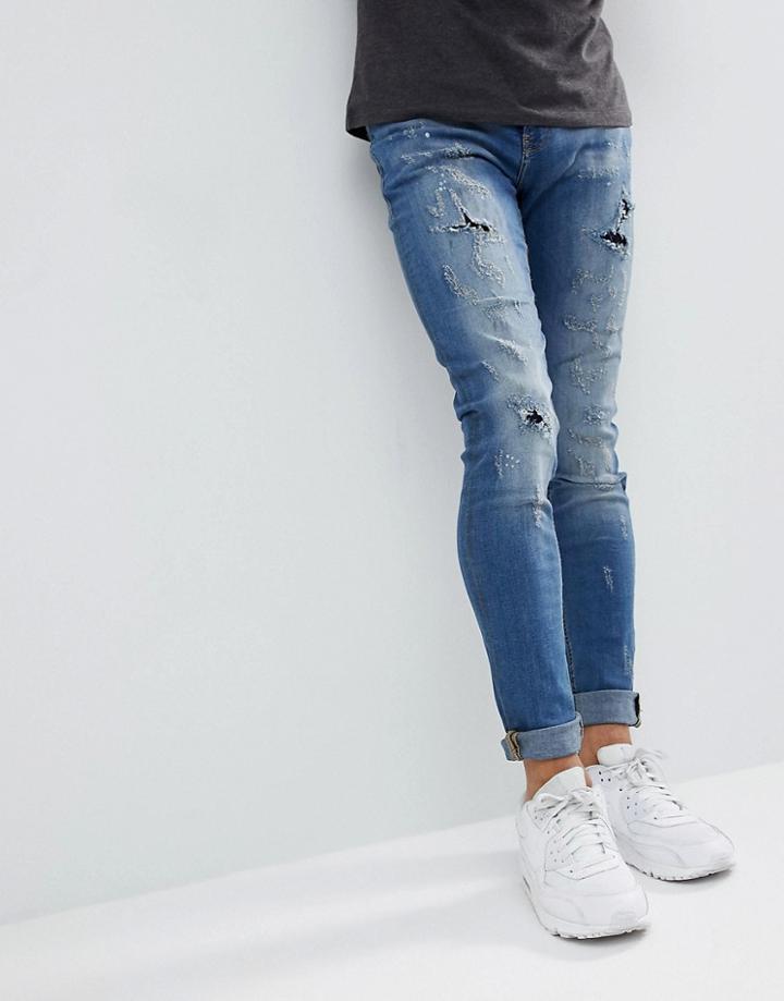 Blend Lunar Light Wash Distressed Super Skinny Jeans - Blue