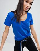 Asos T-shirt With Scoop Neck And Curved Hem - Blue