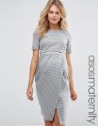 Asos Maternity Wiggle Dress With Double Layer In Stripe - Multi