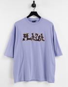 Asos Design Oversized T-shirt In Blue With Plaza Graffiti Print-purple