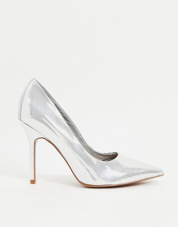 Asos Design Phoenix Pointed High Heeled Pumps In Silver