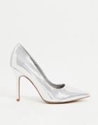 Asos Design Phoenix Pointed High Heeled Pumps In Silver