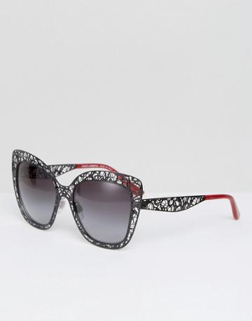 Dolce & Gabbana Cut Out Lace Cat Eye Sunglasses In Black - Black