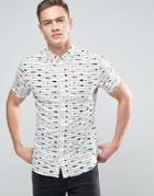 Solid Short Sleeved Shirt In All Over Print - White