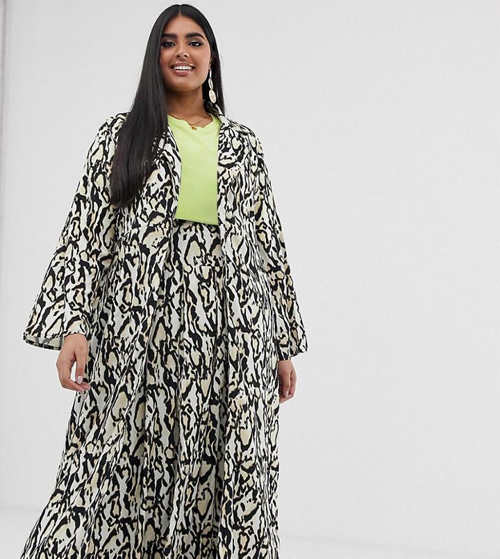Verona Curve Duster Coat In Leopard Print - Brown