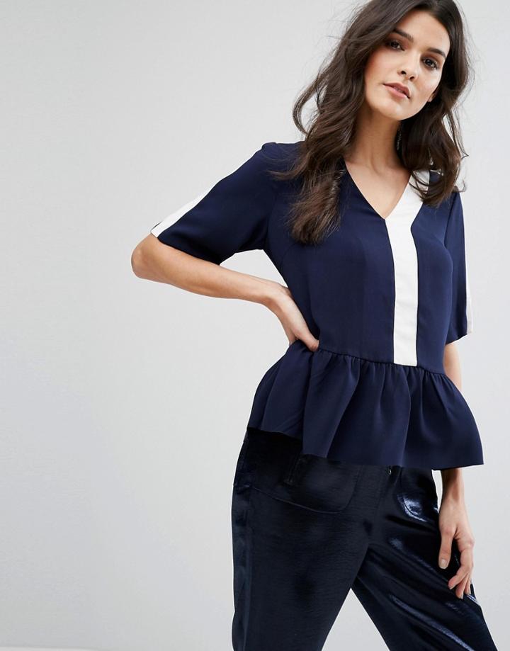 Y.a.s Block Peplum Top - Blue