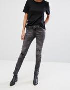 Pieces Rika Raw Hem Skinny Jeans - Gray