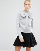 Lost Ink Crew Neck Sweatshirt With Bow - Gray