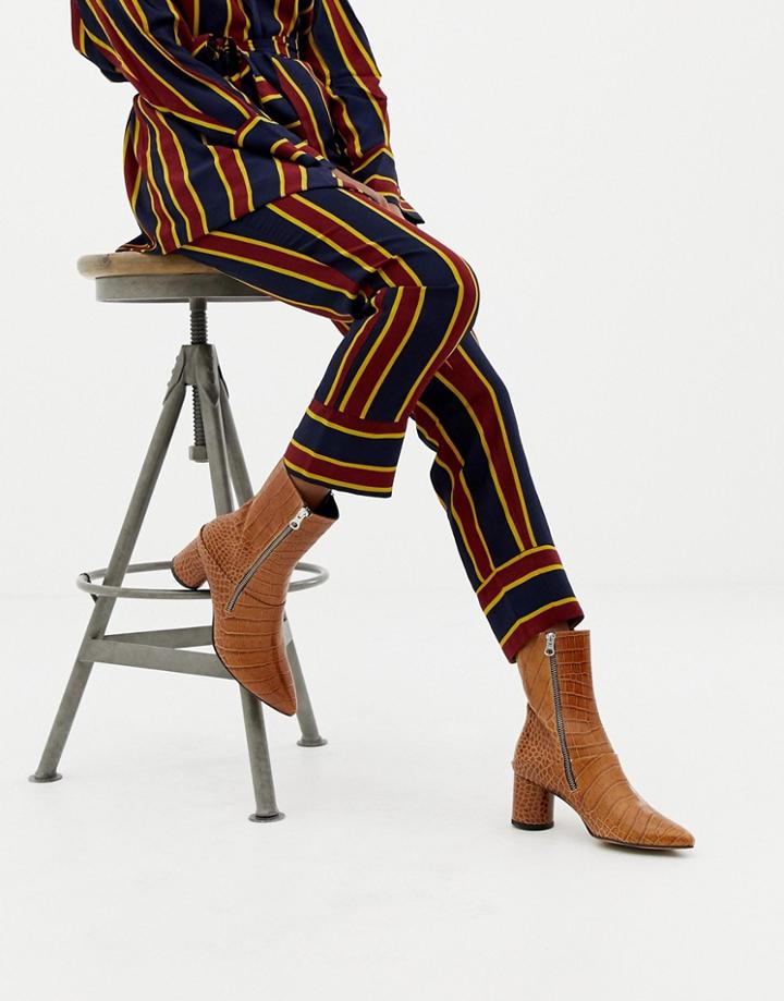 Finery Emilia Croc Affect Heeled Boots - Tan