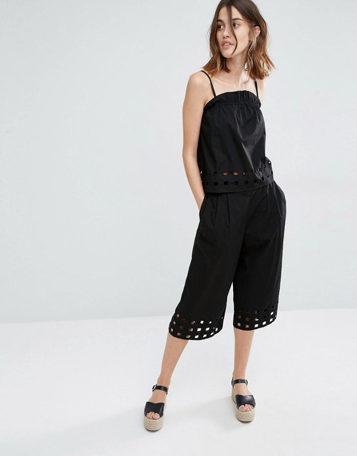 Warehouse Cutwork Culotte - Black