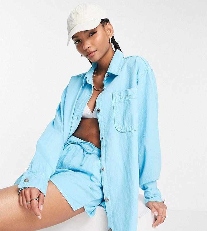 Asos Design Tall Exclusive Denim Shirt In Blue - Part Of A Set