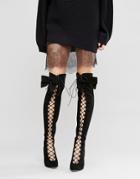 Asos Kari Bow Lace Up Over The Knee Boots - Black