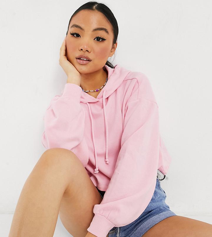 Asos Design Petite Boxy Hoodie With Batwing Sleeves In Soft Pink