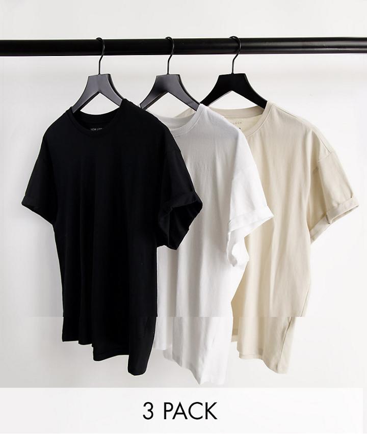 New Look 3 Pack Roll Sleeve T-shirt In Multi