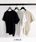 New Look 3 Pack Roll Sleeve T-shirt In Multi