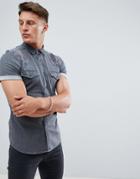 Asos Design Skinny Western Denim Shirt With Geo-tribal Panels In Gray - Gray