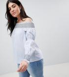 Influence Plus Bardot Top With Contrast Shirred Sleeve - Blue