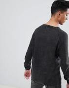 Threadbare Washed Faded Waffle Sweater - Black