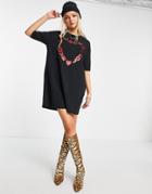 Love Moschino Heart Logo T-shirt Dress In Black