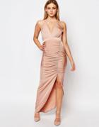 Ariana Grande For Lipsy Slinky Halter Neck Ruched Dress - Tan Blush