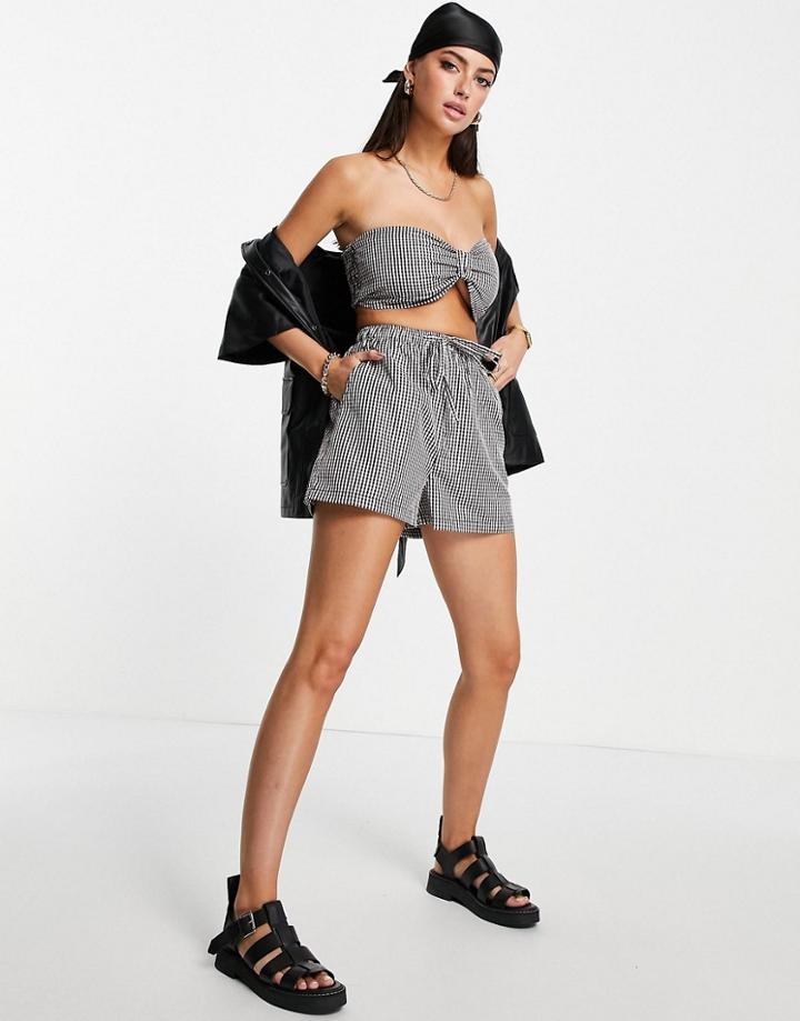 Asos Design Pull On Shorts In Brown Gingham - Part Of A Set