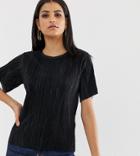 Asos Design Tall T-shirt In Plisse - Black