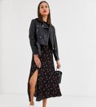 New Look Tall Side Split Midi Skirt In Rose Print-black