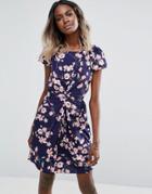 Yumi Floral Dress With Front Gather - Blue