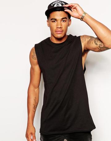 Asos Longline Sleeveless T-shirt With Dropped Armhole And Skater Fit