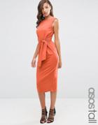Asos Tall Tie Side Midi Bodycon Dress - Orange