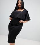 Asos Curve Cape Plunge Midi Bodycon Dress-black