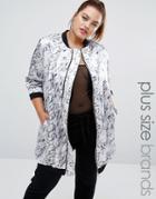 One One Three Marble Longline Bomber - White