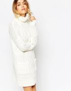 Asos Chunky Cable Sweater Dress With Funnel Neck And Pockets - Cream
