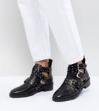 Asos Design Aries Leather Studded Ankle Boots - Black