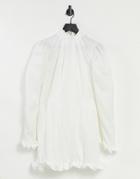 John Zack Ruffle Neck And Cuff Detail Mini Shift Dress In Ecru-white