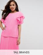 Y.a.s Tall Pleated Ruffle Sleeve Top - Pink