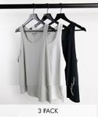 Jack & Jones Originals 3 Pack Tank With Script Logo In Black/white/gray-grey