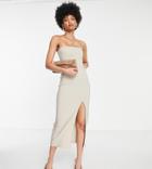 Vesper Tall Cami Strap Midi Body-conscious Dress With Thigh Slit In Ecru-white