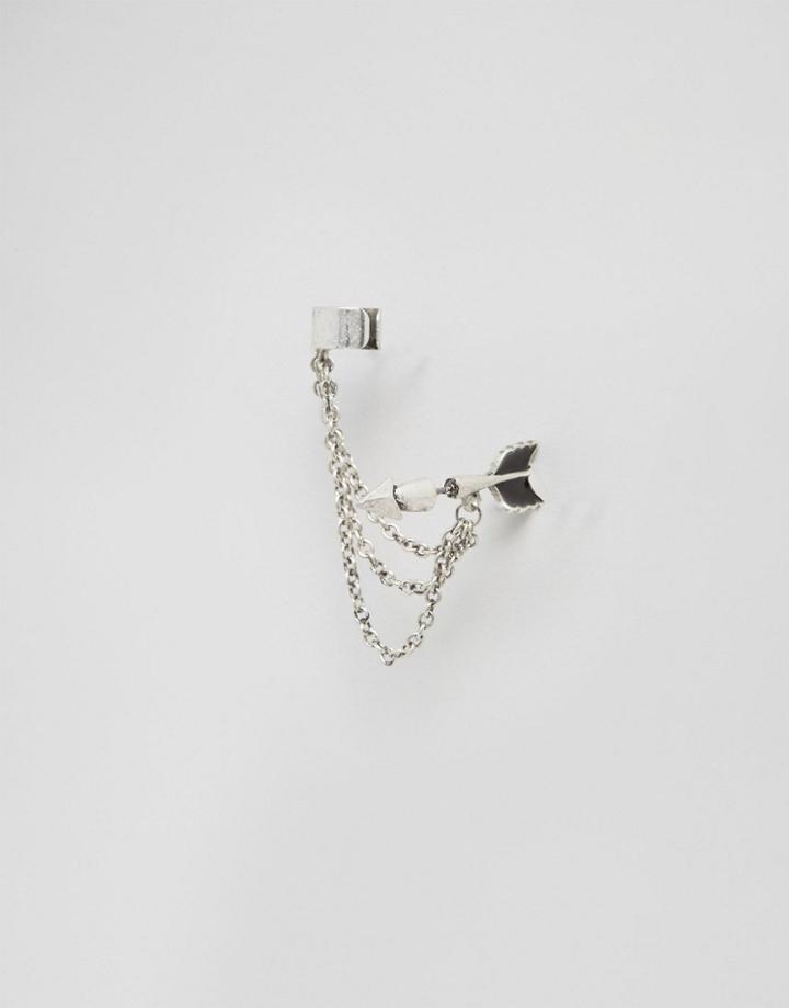 Asos Arrow Ear Cuff In Burnished Silver - Silver