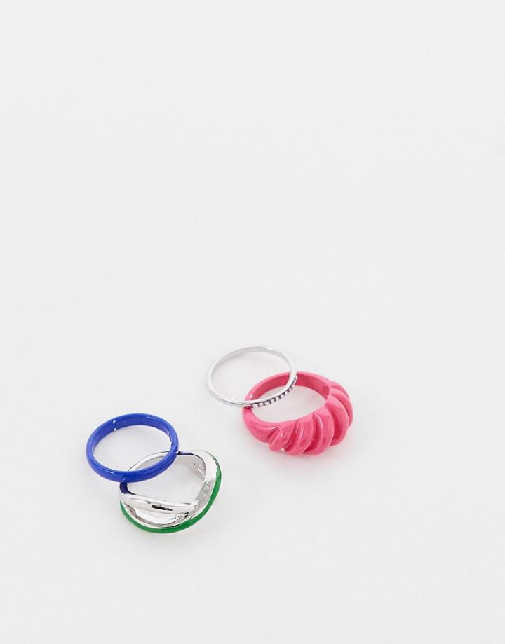 Topshop X3 Multipack Statement Enamel Rings In Multi