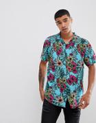 Urban Threads Floral Print Revere Collar Shirt - Blue