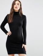Brave Soul Roll Neck Sweater Dress - Black