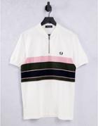 Fred Perry Terrycloth Zip Neck Polo Shirt In White