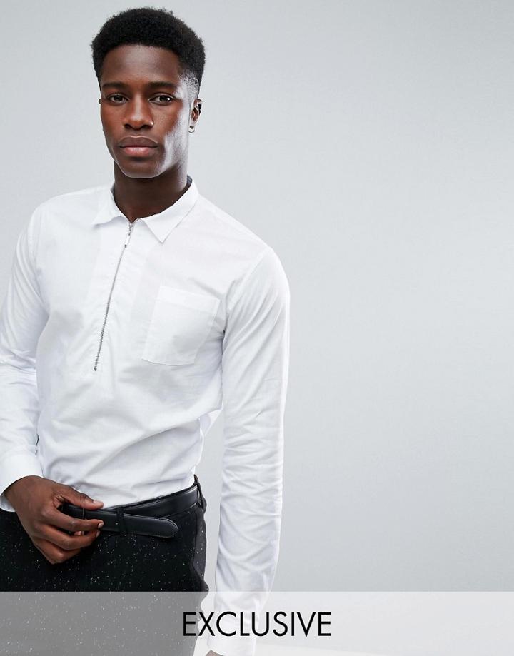 Noak Skinny Shirt With Half Zip - White